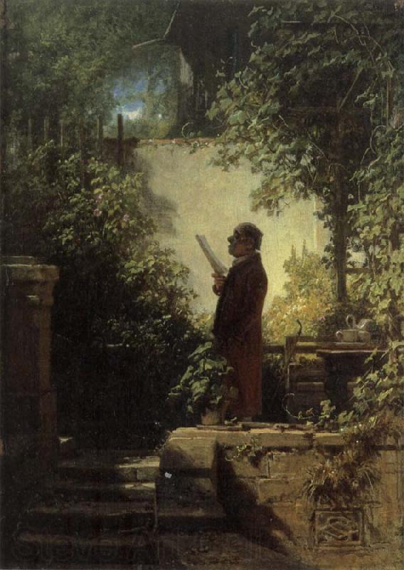Carl Spitzweg Man Reading the Newspaper in His Garden Norge oil painting art